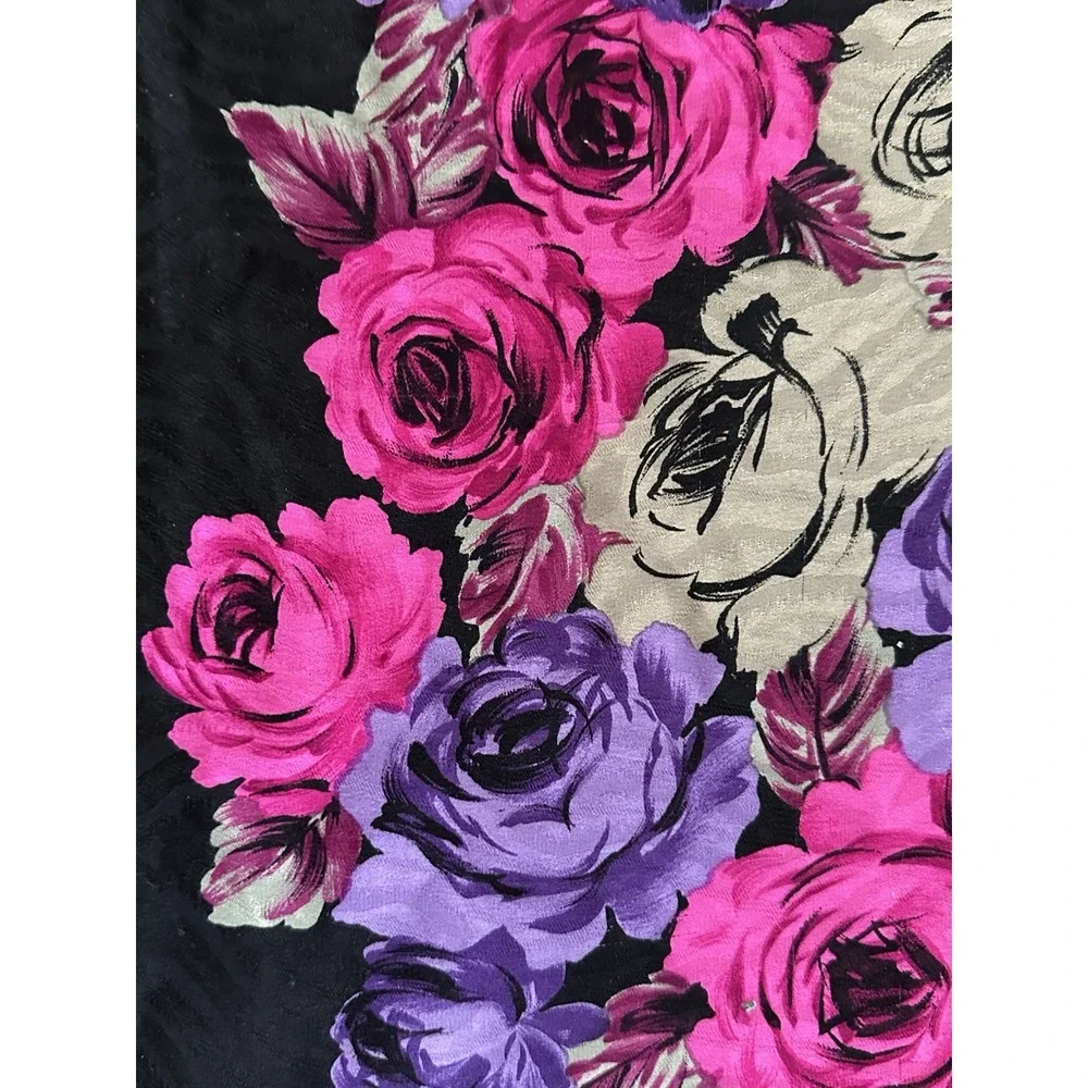 Vintage 1980s Charles Jourdan Silk Scarf 33x33 Floral Pink Purple Black‎